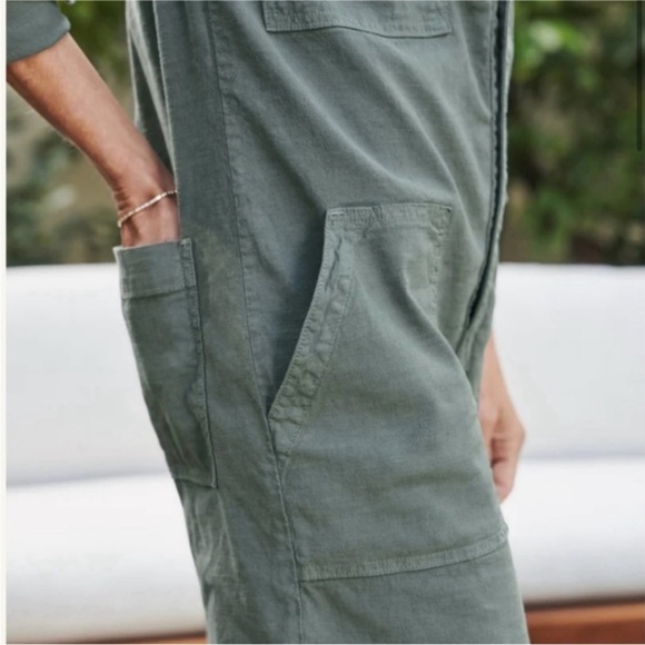 Frank & Eileen Northern Ireland Long Sleeve Jumpsuit Sz L Army Green Linen - Picture 2 of 9